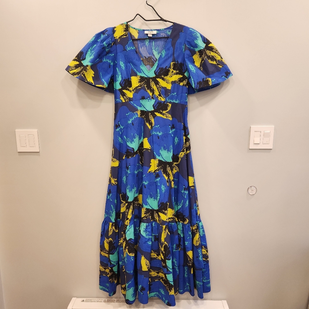 Christopher John Rogers Ruffled Maxi V Neck Dress